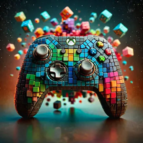 ral-3dcubes,<lora:ral-3dcubes-sdxl:1>,a xbox controller,colorful glowing dusty backround,masterpiece,high details,