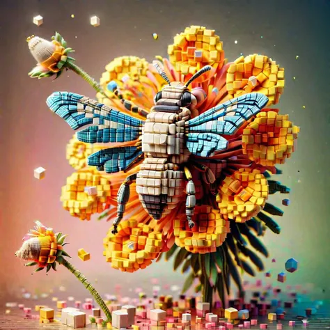 ral-3dcubes,<lora:ral-3dcubes-sdxl:1.3>,a bee sitting on a flower,colorful glowing dusty backround,masterpiece,high details,