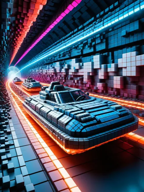 A hyper-speed race through a tunnel of ral-3dcubes, the walls blurring with streaks of neon light as a futuristic hovercraft defies gravity <lora:ral-3dcubes:1> <lora:EnvyBetterHiresFixXL01:0:hr=1>