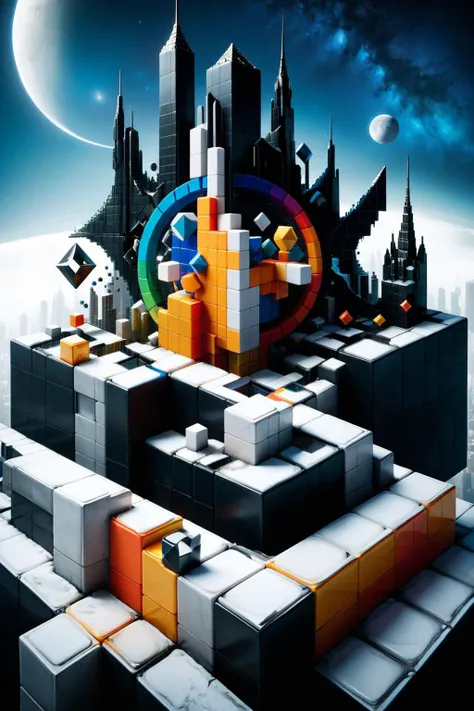 ral-3dcubes,<lora:ral-3dcubes-sdxl:1>,d3qck artstyle,<lora:d3qck_artstyle:0.65>,
Abstract,deconstructive,made up of mold colonies,is colorful and full of life,
Gerald Brom,In a world where geometry reigns supreme,a cityscape unfolds with kaleidoscopic brilliance. Skyscrapers composed of interlocking shapes - triangles,circles,squares - each a different vivid hue,stand in harmonious contradiction. The streets are a labyrinth of color-block patterns,pulsating with the vibrant life of its inhabitants. Here,the geometry is alive,constantly shifting and rearranging in a symphony of forms and shades. The sky itself is a canvas of mathematical perfection,with clouds forming fractal patterns that mirror the city below. This is a place where Euclidean and non-Euclidean geometries coexist,a utopia for those who find beauty in angles and edges,in the vivid play of color and form. Edvard Munch style,dark,moody,dark fantasy style,