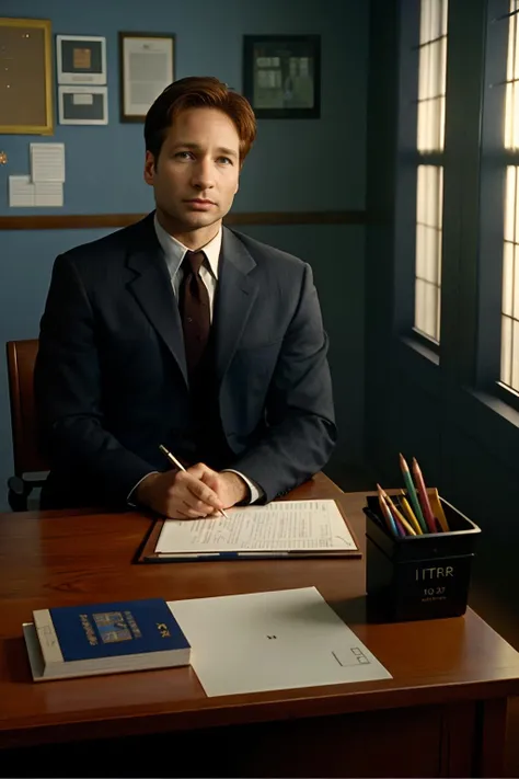 foxmulder sitting at hist desk, throwing pencils at the ceiling, 
<lora:FoxMulderSD:1>, intricate details, hyperdetailed, cinematic, realistic, masterpiece