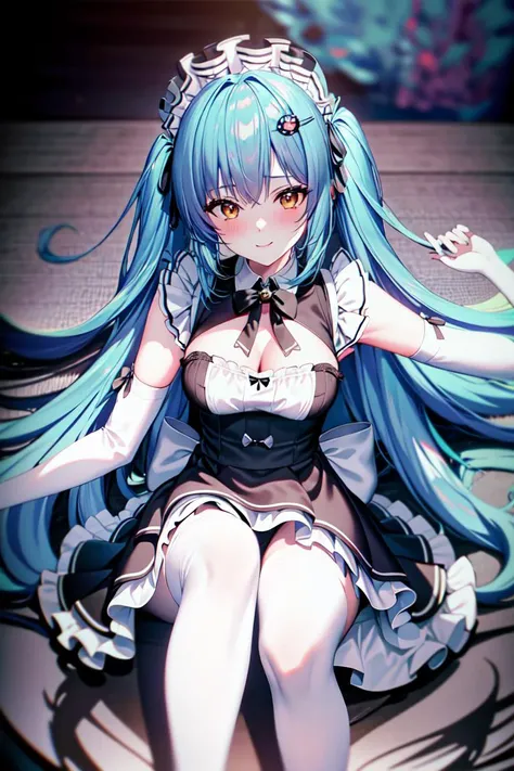 1girl, solo, full body,
<lora:NIKKE_UnkindMaid-DEF:0.7>, unkindmaid, blue hair,
blush, on back, lying, maid, maid headdress, skirt, fake animal ears,
looking at viewer, open mouth, ;3, smile,
indoors, weird atmosphere, (best quality:1.1), (masterpiece:1.2), high quality shadow, beautiful detailed, (high detailed skin, skin details), (wide_landscape, 8k), beautiful face, detailed eyes, depth of field, dramatic light, best quality, highres, best shadow, best illumination,
