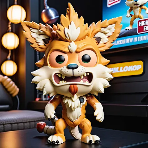 real 8k photo of a ukj, furry funko, high detailed furry plushie, large black pupils, plastic, ultra detailed movie set in background <lora:squanch_sdxl_ukj_v110601_E3:0.9>