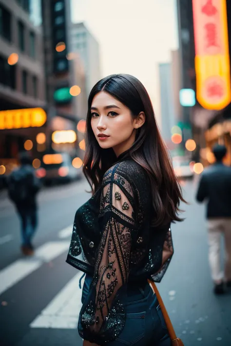 (extremely intricate:1.3), (realistic), photo of a girl in a bustling metropolis, weaving through crowded streets and dark alleyways, close up, Detailed clothes, green eyes, flowing hair, determined expression, shiny glossy skin, subsurface scattering, (sharp:0.7), [(colorful explosion psychedelic paint colors:1.21)::0.05], amazing fine detail, Nikon D850 film stock photograph Kodak Portra 400 camera f1.6 lens, rich colors, lifelike texture, dramatic lighting, urban environment, skyscrapers, neon signs, street vendors, dynamic composition, unreal engine, trending on ArtStation, cinestill 800 tungsten
, volumetrics dtx, (film grain, blurry background, blurry foreground, bokeh, depth of field, motion blur:1.3)<lora:more_details:0.6>