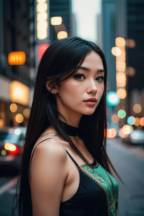 (extremely intricate:1.3), (realistic), photo of a girl in a bustling metropolis, weaving through crowded streets and dark alleyways, close up, Detailed clothes, green eyes, flowing hair, determined expression, shiny glossy skin, subsurface scattering, (sharp:0.7), [(colorful explosion psychedelic paint colors:1.21)::0.05], amazing fine detail, Nikon D850 film stock photograph Kodak Portra 400 camera f1.6 lens, rich colors, lifelike texture, dramatic lighting, urban environment, skyscrapers, neon signs, street vendors, dynamic composition, unreal engine, trending on ArtStation, cinestill 800 tungsten
, volumetrics dtx, (film grain, blurry background, blurry foreground, bokeh, depth of field, motion blur:1.3)<lora:more_details:0.6>