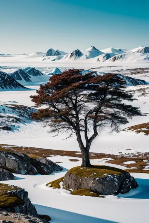 Landscape of Greenland, with great giant magic tree