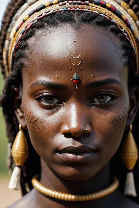 score_9, score_8_up, score_7_up, (RAW photo), A glamour portrait of a (tribal woman), (detailed facial features), high quality, surreal harmony, (Tanzania background), (intricate details), (dynamic angle), (cinematic lights), seductive, innocent, (realistic skin:1.4), sharp, (analog film grain)