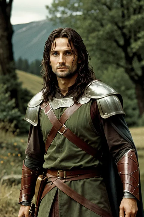 photo of the warrior Aragorn from Lord of the Rings, film grain