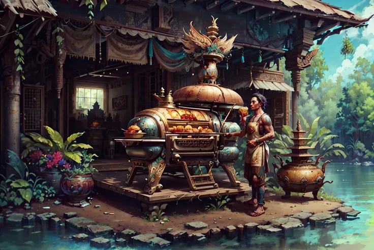 <lora:BaliPunkAI:0.91> BaliPunkAI,
1boy, apron, oven, rotisserie, chicken_\(food\),, (masterpiece:1.3), (best_quality:1.3), (ultra_detailed:1.3), 8k, extremely_clear, realism, (ultrarealistic:1.3),, insane details, intricate details, hyperdetailed, ultra detailed, extreme detailed, highest detailed, high_detail, colorful, beautiful, hdr, photorealistic, highres, ultra_high_res, photography, aesthetic, extremely_delicate,