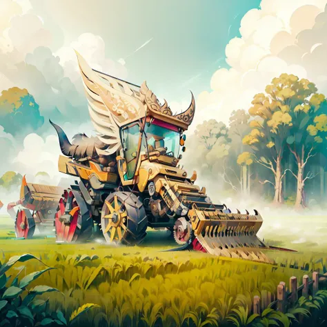 <lora:BaliPunkAI:.9> BaliPunkAI combine harvester on field