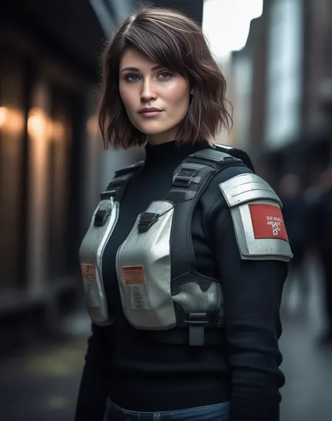 GemmaArterton,<lora:GemmaArtertonSDXL:1> (8k, RAW photo, best quality, masterpiece:1.2), (realistic, photo-realistic:1.37), ultra highres, depth of field, chromatic aberration, caustics, Broad lighting, natural shading,Fujifilm XT3,ultra detailed,cyberpunk uniform,1girl, solo,standing, looking at viewer, outdoors,street