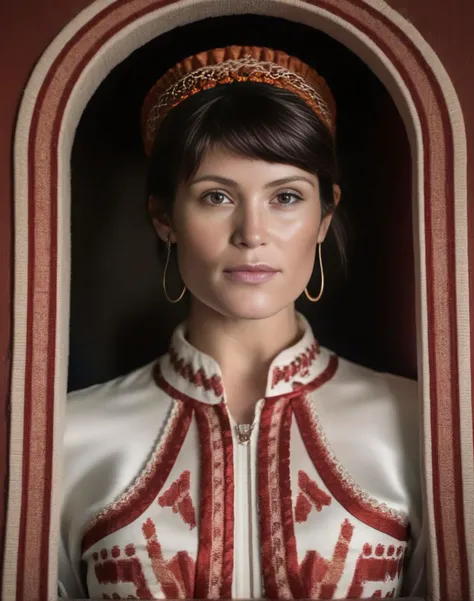 GemmaArterton, photograph, Secret Burundian Female, wearing Albanian Mexican charro suit, inside a Satin Portal, deep focus, natural lighting, film grain, Sony A9 II, Depth of field 270mm, <lora:GemmaArtertonSDXL:1>
