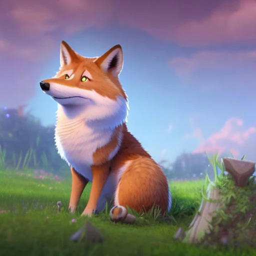 cartoona-animals A fox running in a grass field, castle faraway in horizon
