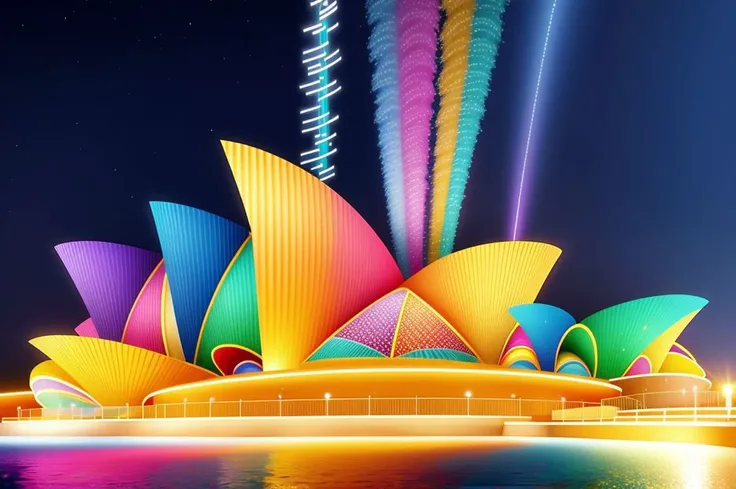 a modern building in the style of (rainbow-candy:0.45), swirl effect,