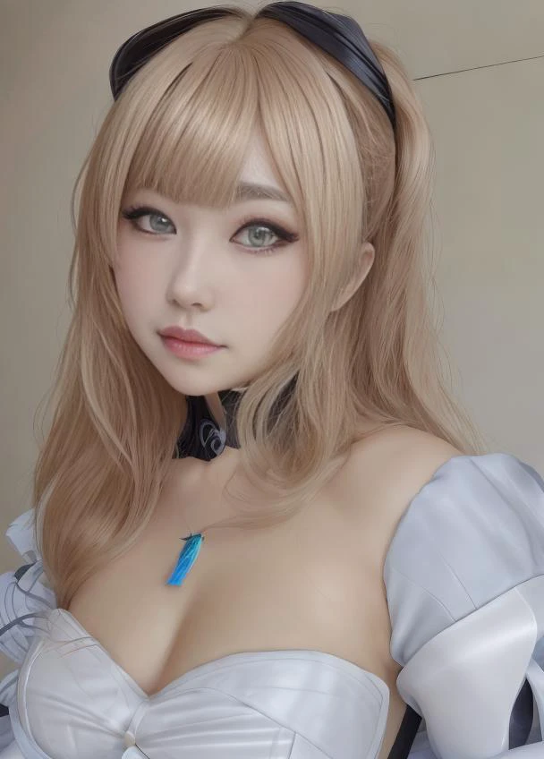 (ultra hyperrealistic:1.2), Tsikyo, dark blonde hair, brown eyes, long hair, hyper realistic, 4k, masterpiece, beautiful, facing the viewer, headshot, white skin, cleavage, slim body, petite <lora:sangonomiyaKokomi_v10:1>
