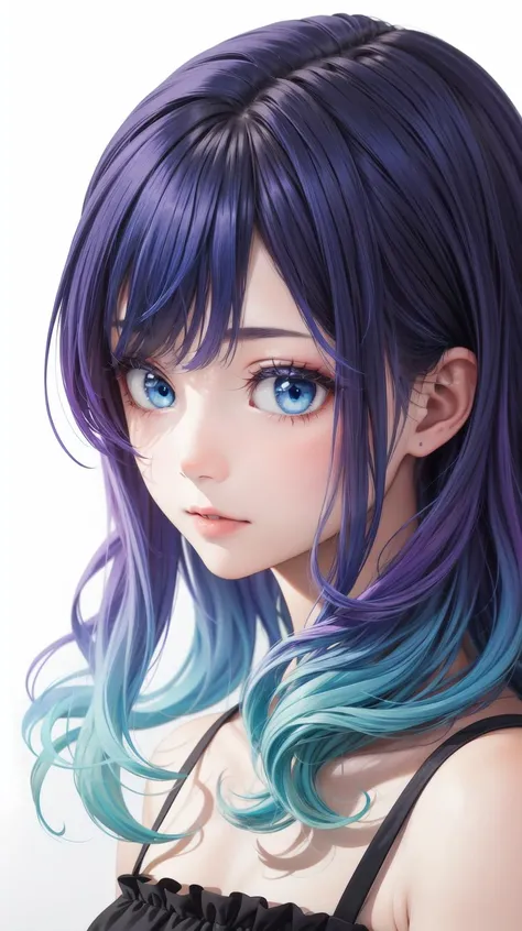 masterpiece, best quality, (Blue hair:1.1), Purple hair, blue eyes, <lora:YutaMix-Extra-hair-refiner:0.5>, Gradient hair