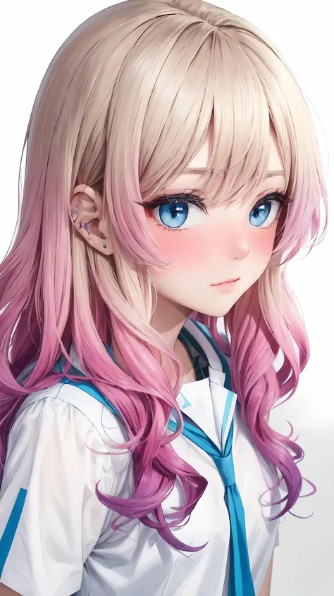 masterpiece, best quality, Gradient hair, blue eyes Nose blush, <lora:YutaMix-Extra-hair-refiner:0.5>, Highlighting