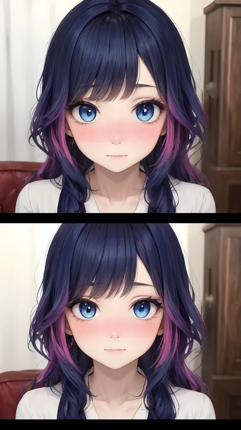 masterpiece, best quality, Gradient hair, blue eyes Nose blush, <lora:YutaMix-Extra-hair-refiner:0.5>, Highlighting