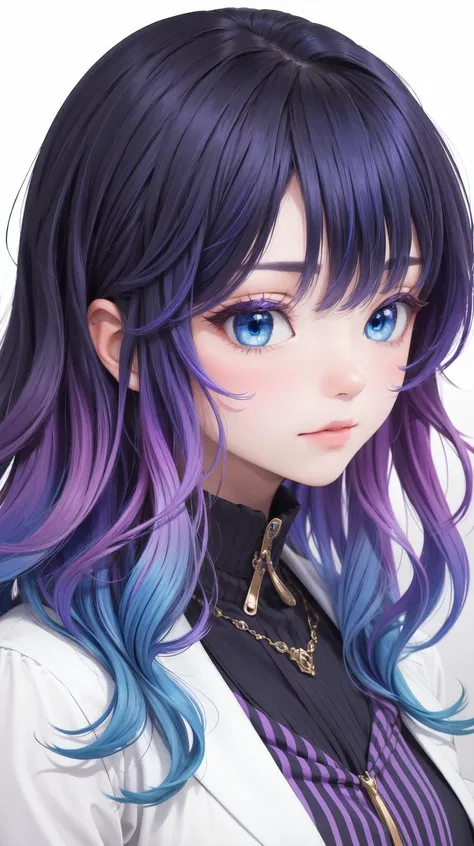 masterpiece, best quality, (Blue hair:1.1), Purple hair, blue eyes, <lora:YutaMix-Extra-hair-refiner:0.5>, Gradient hair