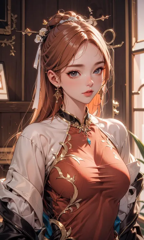 Highest quality, Ultra-high resolution, (Realistic: 1.4), Beautiful eyes, Super beautiful, Beautiful beauty, One person、Wizard, Western style red tones、inflammation、whole body、(Golden Hair、ponytail),Beautiful soldier, Eyes that beckon, Droopy eyeistress's point of view, Attractive look, Fearless smile, (Perfect Anatomy, Anatomically correct, Highly detailed skin), Dancing,