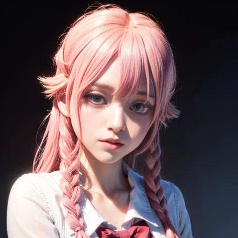(masterpiece, best quality:1), (photorealistic:1.2), (detailed face:1), ultra detailed, 8k, intricate details, hiqcg, 1girl, solo,anime, pretty, looking at viewer, (gasai yuno:1.5), pink hairs, (pink eyes:1.3), perfect eyes, red eyes, purple eyes, (Yandere:1.0), crazy expression, crazy smile, blood on face, blood on clothes, a girl with a knife, yunouniform, yandere face, pose, uniform dress, cinematic lighting, depth of field, catastrophe, killing, battlefield, stunning, epic, cosplay