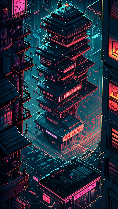 ((Best quality)), ((masterpiece)), (highly detailed:1.3), 3D,(Isometric:1.4),No Humans,StackedCityAI, Welcome to NeoCircuit, a sprawling megacity where neon-lit skyscrapers pierce the night sky and luminescent circuitry weaves through every facet of life. In this isometric cyberpunk metropolis, where reality intertwines with the digital realm, you find yourself at the heart of a thrilling conspiracy.As you navigate the dizzying streets, your eyes are drawn to the mesmerizing glow of the elevated data highways that crisscross the cityscape. Streams of vibrant light pulse with information, connecting the denizens of NeoCircuit to a world of limitless possibilities. The isometric view reveals the city's intricate layers, showcasing the bustling streets, towering arcologies, and clandestine alleyways that hide both secrets and opportunities.But within this neon-lit labyrinth, something sinister lurks in the shadows. The city's power brokers, elusive hackers, and corrupt corporations vie for control, employing advanced technology to manipulate the city's inhabitants. A powerful AI, known as the Oracle, pulls the strings from the depths of cyberspace, its true intentions veiled in enigma.You, an unlikely protagonist, possess unique skills that make you a target and a potential savior. Equipped with a cutting-edge neural implant and augmented reality interface, you possess the ability to unravel the city's mysteries and expose the truth behind NeoCircuit's dark underbelly. The isometric perspective captures the city's sprawling complexity, offering glimpses into hidden corners and secret hideouts, each holding clues to the grand puzzle that awaits.As you delve deeper into the neon-drenched underworld, you encounter a diverse cast of characters, each with their own motivations and agendas. Street-level hackers, rogue operatives, and enigmatic rebels become your allies and adversaries in this high-stakes game of survival. The isometric view allows you to strategize your every move, from navigating perilous rooftops to hacking into secure mainframes, as you gradually uncover a web of corruption that stretches far beyond what you initially imagined.Within the neon-infused cyberpunk tapestry of NeoCircuit, you will confront thrilling challenges and make choices that shape not only your own fate but also the destiny of the entire city. Will you expose the truth and ignite a revolution against the oppressors? Or succumb to the allure of power and become a puppet in the hands of those who manipulate the digital realm? The isometric view grants you a panoramic perspective, urging you to tread carefully as you decide which path to embrace,HDR (High Dynamic Range),Ray Tracing,NVIDIA RTX,Super-Resolution,Unreal 5,Subsurface scattering,PBR Texturing,Post-processing,Anisotropic Filtering,Depth-of-field,Maximum clarity and sharpness,Multi-layered textures,Albedo and Specular maps,Surface shading,Accurate simulation of light-material interaction,Perfect proportions,Octane Render,Two-tone lighting,Low ISO,White balance,Rule of thirds,Wide aperature,8K RAW,Efficient Sub-Pixel,sub-pixel convolution,luminescent particles <lora:StackedCityAI:0.75>