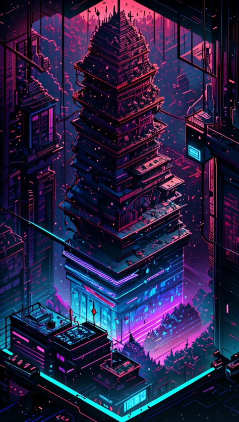 ((Best quality)), ((masterpiece)), (highly detailed:1.3), 3D,(Isometric:1.4),No Humans,StackedCityAI, Welcome to NeoCircuit, a sprawling megacity where neon-lit skyscrapers pierce the night sky and luminescent circuitry weaves through every facet of life. In this isometric cyberpunk metropolis, where reality intertwines with the digital realm, you find yourself at the heart of a thrilling conspiracy.As you navigate the dizzying streets, your eyes are drawn to the mesmerizing glow of the elevated data highways that crisscross the cityscape. Streams of vibrant light pulse with information, connecting the denizens of NeoCircuit to a world of limitless possibilities. The isometric view reveals the city's intricate layers, showcasing the bustling streets, towering arcologies, and clandestine alleyways that hide both secrets and opportunities.But within this neon-lit labyrinth, something sinister lurks in the shadows. The city's power brokers, elusive hackers, and corrupt corporations vie for control, employing advanced technology to manipulate the city's inhabitants. A powerful AI, known as the Oracle, pulls the strings from the depths of cyberspace, its true intentions veiled in enigma.You, an unlikely protagonist, possess unique skills that make you a target and a potential savior. Equipped with a cutting-edge neural implant and augmented reality interface, you possess the ability to unravel the city's mysteries and expose the truth behind NeoCircuit's dark underbelly. The isometric perspective captures the city's sprawling complexity, offering glimpses into hidden corners and secret hideouts, each holding clues to the grand puzzle that awaits.As you delve deeper into the neon-drenched underworld, you encounter a diverse cast of characters, each with their own motivations and agendas. Street-level hackers, rogue operatives, and enigmatic rebels become your allies and adversaries in this high-stakes game of survival. The isometric view allows you to strategize your every move, from navigating perilous rooftops to hacking into secure mainframes, as you gradually uncover a web of corruption that stretches far beyond what you initially imagined.Within the neon-infused cyberpunk tapestry of NeoCircuit, you will confront thrilling challenges and make choices that shape not only your own fate but also the destiny of the entire city. Will you expose the truth and ignite a revolution against the oppressors? Or succumb to the allure of power and become a puppet in the hands of those who manipulate the digital realm? The isometric view grants you a panoramic perspective, urging you to tread carefully as you decide which path to embrace,HDR (High Dynamic Range),Ray Tracing,NVIDIA RTX,Super-Resolution,Unreal 5,Subsurface scattering,PBR Texturing,Post-processing,Anisotropic Filtering,Depth-of-field,Maximum clarity and sharpness,Multi-layered textures,Albedo and Specular maps,Surface shading,Accurate simulation of light-material interaction,Perfect proportions,Octane Render,Two-tone lighting,Low ISO,White balance,Rule of thirds,Wide aperature,8K RAW,Efficient Sub-Pixel,sub-pixel convolution,luminescent particles <lora:StackedCityAI:0.75>