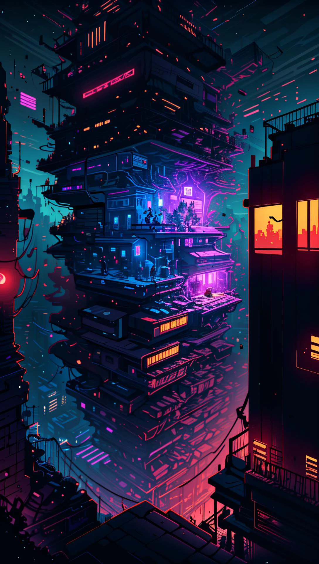 ((Best quality)), ((masterpiece)), (highly detailed:1.3), 3D,(Isometric:1.4),No Humans,StackedCityAI, Welcome to NeoCircuit, a sprawling megacity where neon-lit skyscrapers pierce the night sky and luminescent circuitry weaves through every facet of life. In this isometric cyberpunk metropolis, where reality intertwines with the digital realm, you find yourself at the heart of a thrilling conspiracy.As you navigate the dizzying streets, your eyes are drawn to the mesmerizing glow of the elevated data highways that crisscross the cityscape. Streams of vibrant light pulse with information, connecting the denizens of NeoCircuit to a world of limitless possibilities. The isometric view reveals the city's intricate layers, showcasing the bustling streets, towering arcologies, and clandestine alleyways that hide both secrets and opportunities.But within this neon-lit labyrinth, something sinister lurks in the shadows. The city's power brokers, elusive hackers, and corrupt corporations vie for control, employing advanced technology to manipulate the city's inhabitants. A powerful AI, known as the Oracle, pulls the strings from the depths of cyberspace, its true intentions veiled in enigma.You, an unlikely protagonist, possess unique skills that make you a target and a potential savior. Equipped with a cutting-edge neural implant and augmented reality interface, you possess the ability to unravel the city's mysteries and expose the truth behind NeoCircuit's dark underbelly. The isometric perspective captures the city's sprawling complexity, offering glimpses into hidden corners and secret hideouts, each holding clues to the grand puzzle that awaits.As you delve deeper into the neon-drenched underworld, you encounter a diverse cast of characters, each with their own motivations and agendas. Street-level hackers, rogue operatives, and enigmatic rebels become your allies and adversaries in this high-stakes game of survival. The isometric view allows you to strategize your every move, from navigating perilous rooftops to hacking into secure mainframes, as you gradually uncover a web of corruption that stretches far beyond what you initially imagined.Within the neon-infused cyberpunk tapestry of NeoCircuit, you will confront thrilling challenges and make choices that shape not only your own fate but also the destiny of the entire city. Will you expose the truth and ignite a revolution against the oppressors? Or succumb to the allure of power and become a puppet in the hands of those who manipulate the digital realm? The isometric view grants you a panoramic perspective, urging you to tread carefully as you decide which path to embrace,HDR (High Dynamic Range),Ray Tracing,NVIDIA RTX,Super-Resolution,Unreal 5,Subsurface scattering,PBR Texturing,Post-processing,Anisotropic Filtering,Depth-of-field,Maximum clarity and sharpness,Multi-layered textures,Albedo and Specular maps,Surface shading,Accurate simulation of light-material interaction,Perfect proportions,Octane Render,Two-tone lighting,Low ISO,White balance,Rule of thirds,Wide aperature,8K RAW,Efficient Sub-Pixel,sub-pixel convolution,luminescent particles <lora:StackedCityAI:0.75>