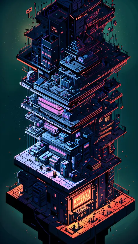 ((Best quality)), ((masterpiece)), (highly detailed:1.3), 3D,(Isometric:1.4),No Humans,StackedCityAI, Welcome to NeoCircuit, a sprawling megacity where neon-lit skyscrapers pierce the night sky and luminescent circuitry weaves through every facet of life. In this isometric cyberpunk metropolis, where reality intertwines with the digital realm, you find yourself at the heart of a thrilling conspiracy.As you navigate the dizzying streets, your eyes are drawn to the mesmerizing glow of the elevated data highways that crisscross the cityscape. Streams of vibrant light pulse with information, connecting the denizens of NeoCircuit to a world of limitless possibilities. The isometric view reveals the city's intricate layers, showcasing the bustling streets, towering arcologies, and clandestine alleyways that hide both secrets and opportunities.But within this neon-lit labyrinth, something sinister lurks in the shadows. The city's power brokers, elusive hackers, and corrupt corporations vie for control, employing advanced technology to manipulate the city's inhabitants. A powerful AI, known as the Oracle, pulls the strings from the depths of cyberspace, its true intentions veiled in enigma.You, an unlikely protagonist, possess unique skills that make you a target and a potential savior. Equipped with a cutting-edge neural implant and augmented reality interface, you possess the ability to unravel the city's mysteries and expose the truth behind NeoCircuit's dark underbelly. The isometric perspective captures the city's sprawling complexity, offering glimpses into hidden corners and secret hideouts, each holding clues to the grand puzzle that awaits.As you delve deeper into the neon-drenched underworld, you encounter a diverse cast of characters, each with their own motivations and agendas. Street-level hackers, rogue operatives, and enigmatic rebels become your allies and adversaries in this high-stakes game of survival. The isometric view allows you to strategize your every move, from navigating perilous rooftops to hacking into secure mainframes, as you gradually uncover a web of corruption that stretches far beyond what you initially imagined.Within the neon-infused cyberpunk tapestry of NeoCircuit, you will confront thrilling challenges and make choices that shape not only your own fate but also the destiny of the entire city. Will you expose the truth and ignite a revolution against the oppressors? Or succumb to the allure of power and become a puppet in the hands of those who manipulate the digital realm? The isometric view grants you a panoramic perspective, urging you to tread carefully as you decide which path to embrace,HDR (High Dynamic Range),Ray Tracing,NVIDIA RTX,Super-Resolution,Unreal 5,Subsurface scattering,PBR Texturing,Post-processing,Anisotropic Filtering,Depth-of-field,Maximum clarity and sharpness,Multi-layered textures,Albedo and Specular maps,Surface shading,Accurate simulation of light-material interaction,Perfect proportions,Octane Render,Two-tone lighting,Low ISO,White balance,Rule of thirds,Wide aperature,8K RAW,Efficient Sub-Pixel,sub-pixel convolution,luminescent particles <lora:StackedCityAI:0.75>