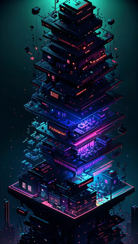 ((Best quality)), ((masterpiece)), (highly detailed:1.3), 3D,(Isometric:1.4),No Humans,StackedCityAI, Welcome to NeoCircuit, a sprawling megacity where neon-lit skyscrapers pierce the night sky and luminescent circuitry weaves through every facet of life. In this isometric cyberpunk metropolis, where reality intertwines with the digital realm, you find yourself at the heart of a thrilling conspiracy.As you navigate the dizzying streets, your eyes are drawn to the mesmerizing glow of the elevated data highways that crisscross the cityscape. Streams of vibrant light pulse with information, connecting the denizens of NeoCircuit to a world of limitless possibilities. The isometric view reveals the city's intricate layers, showcasing the bustling streets, towering arcologies, and clandestine alleyways that hide both secrets and opportunities.But within this neon-lit labyrinth, something sinister lurks in the shadows. The city's power brokers, elusive hackers, and corrupt corporations vie for control, employing advanced technology to manipulate the city's inhabitants. A powerful AI, known as the Oracle, pulls the strings from the depths of cyberspace, its true intentions veiled in enigma.You, an unlikely protagonist, possess unique skills that make you a target and a potential savior. Equipped with a cutting-edge neural implant and augmented reality interface, you possess the ability to unravel the city's mysteries and expose the truth behind NeoCircuit's dark underbelly. The isometric perspective captures the city's sprawling complexity, offering glimpses into hidden corners and secret hideouts, each holding clues to the grand puzzle that awaits.As you delve deeper into the neon-drenched underworld, you encounter a diverse cast of characters, each with their own motivations and agendas. Street-level hackers, rogue operatives, and enigmatic rebels become your allies and adversaries in this high-stakes game of survival. The isometric view allows you to strategize your every move, from navigating perilous rooftops to hacking into secure mainframes, as you gradually uncover a web of corruption that stretches far beyond what you initially imagined.Within the neon-infused cyberpunk tapestry of NeoCircuit, you will confront thrilling challenges and make choices that shape not only your own fate but also the destiny of the entire city. Will you expose the truth and ignite a revolution against the oppressors? Or succumb to the allure of power and become a puppet in the hands of those who manipulate the digital realm? The isometric view grants you a panoramic perspective, urging you to tread carefully as you decide which path to embrace,HDR (High Dynamic Range),Ray Tracing,NVIDIA RTX,Super-Resolution,Unreal 5,Subsurface scattering,PBR Texturing,Post-processing,Anisotropic Filtering,Depth-of-field,Maximum clarity and sharpness,Multi-layered textures,Albedo and Specular maps,Surface shading,Accurate simulation of light-material interaction,Perfect proportions,Octane Render,Two-tone lighting,Low ISO,White balance,Rule of thirds,Wide aperature,8K RAW,Efficient Sub-Pixel,sub-pixel convolution,luminescent particles <lora:StackedCityAI:0.75>