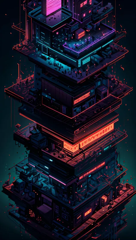 ((Best quality)), ((masterpiece)), (highly detailed:1.3), 3D,(Isometric:1.4),No Humans,StackedCityAI, Welcome to NeoCircuit, a sprawling megacity where neon-lit skyscrapers pierce the night sky and luminescent circuitry weaves through every facet of life. In this isometric cyberpunk metropolis, where reality intertwines with the digital realm, you find yourself at the heart of a thrilling conspiracy.As you navigate the dizzying streets, your eyes are drawn to the mesmerizing glow of the elevated data highways that crisscross the cityscape. Streams of vibrant light pulse with information, connecting the denizens of NeoCircuit to a world of limitless possibilities. The isometric view reveals the city's intricate layers, showcasing the bustling streets, towering arcologies, and clandestine alleyways that hide both secrets and opportunities.But within this neon-lit labyrinth, something sinister lurks in the shadows. The city's power brokers, elusive hackers, and corrupt corporations vie for control, employing advanced technology to manipulate the city's inhabitants. A powerful AI, known as the Oracle, pulls the strings from the depths of cyberspace, its true intentions veiled in enigma.You, an unlikely protagonist, possess unique skills that make you a target and a potential savior. Equipped with a cutting-edge neural implant and augmented reality interface, you possess the ability to unravel the city's mysteries and expose the truth behind NeoCircuit's dark underbelly. The isometric perspective captures the city's sprawling complexity, offering glimpses into hidden corners and secret hideouts, each holding clues to the grand puzzle that awaits.As you delve deeper into the neon-drenched underworld, you encounter a diverse cast of characters, each with their own motivations and agendas. Street-level hackers, rogue operatives, and enigmatic rebels become your allies and adversaries in this high-stakes game of survival. The isometric view allows you to strategize your every move, from navigating perilous rooftops to hacking into secure mainframes, as you gradually uncover a web of corruption that stretches far beyond what you initially imagined.Within the neon-infused cyberpunk tapestry of NeoCircuit, you will confront thrilling challenges and make choices that shape not only your own fate but also the destiny of the entire city. Will you expose the truth and ignite a revolution against the oppressors? Or succumb to the allure of power and become a puppet in the hands of those who manipulate the digital realm? The isometric view grants you a panoramic perspective, urging you to tread carefully as you decide which path to embrace,HDR (High Dynamic Range),Ray Tracing,NVIDIA RTX,Super-Resolution,Unreal 5,Subsurface scattering,PBR Texturing,Post-processing,Anisotropic Filtering,Depth-of-field,Maximum clarity and sharpness,Multi-layered textures,Albedo and Specular maps,Surface shading,Accurate simulation of light-material interaction,Perfect proportions,Octane Render,Two-tone lighting,Low ISO,White balance,Rule of thirds,Wide aperature,8K RAW,Efficient Sub-Pixel,sub-pixel convolution,luminescent particles <lora:StackedCityAI:0.75>