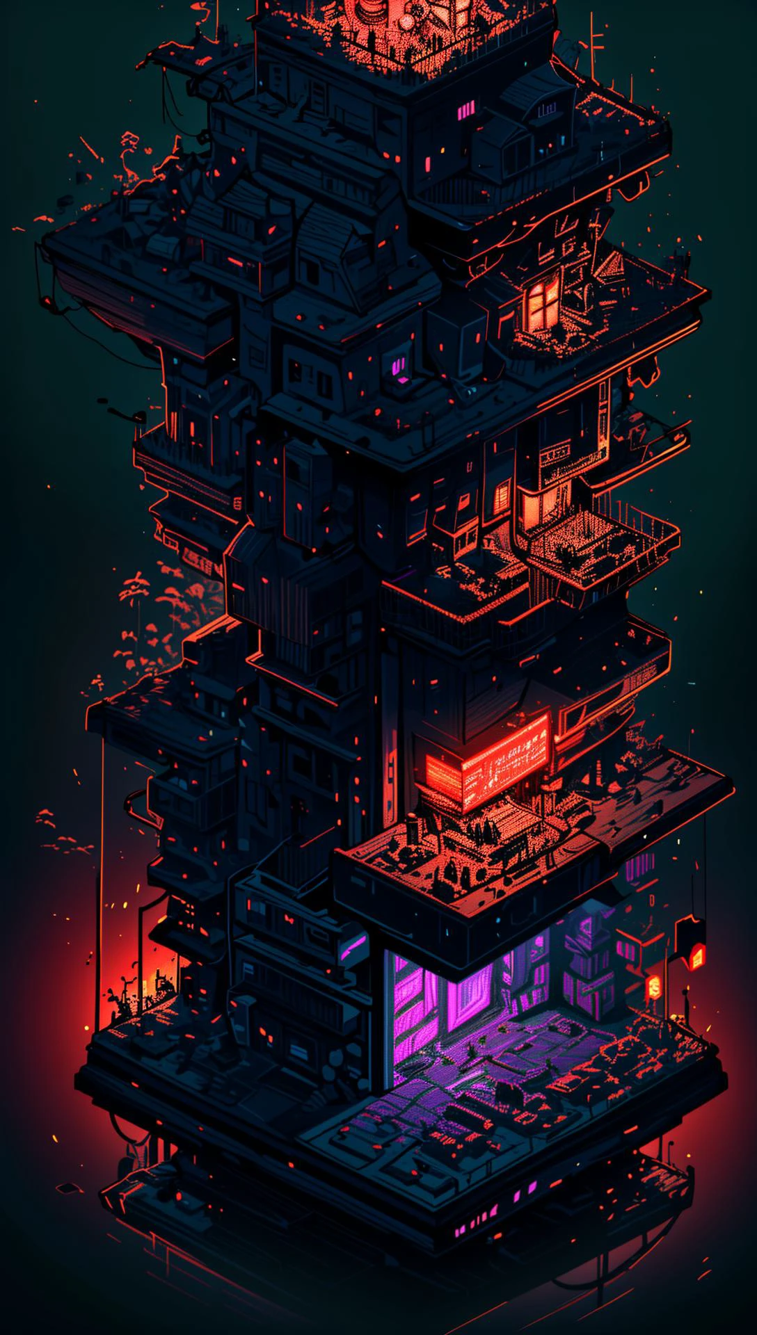 ((Best quality)), ((masterpiece)), (highly detailed:1.3), 3D,(Isometric:1.4),No Humans,StackedCityAI, Welcome to NeoCircuit, a sprawling megacity where neon-lit skyscrapers pierce the night sky and luminescent circuitry weaves through every facet of life. In this isometric cyberpunk metropolis, where reality intertwines with the digital realm, you find yourself at the heart of a thrilling conspiracy.As you navigate the dizzying streets, your eyes are drawn to the mesmerizing glow of the elevated data highways that crisscross the cityscape. Streams of vibrant light pulse with information, connecting the denizens of NeoCircuit to a world of limitless possibilities. The isometric view reveals the city's intricate layers, showcasing the bustling streets, towering arcologies, and clandestine alleyways that hide both secrets and opportunities.But within this neon-lit labyrinth, something sinister lurks in the shadows. The city's power brokers, elusive hackers, and corrupt corporations vie for control, employing advanced technology to manipulate the city's inhabitants. A powerful AI, known as the Oracle, pulls the strings from the depths of cyberspace, its true intentions veiled in enigma.You, an unlikely protagonist, possess unique skills that make you a target and a potential savior. Equipped with a cutting-edge neural implant and augmented reality interface, you possess the ability to unravel the city's mysteries and expose the truth behind NeoCircuit's dark underbelly. The isometric perspective captures the city's sprawling complexity, offering glimpses into hidden corners and secret hideouts, each holding clues to the grand puzzle that awaits.As you delve deeper into the neon-drenched underworld, you encounter a diverse cast of characters, each with their own motivations and agendas. Street-level hackers, rogue operatives, and enigmatic rebels become your allies and adversaries in this high-stakes game of survival. The isometric view allows you to strategize your every move, from navigating perilous rooftops to hacking into secure mainframes, as you gradually uncover a web of corruption that stretches far beyond what you initially imagined.Within the neon-infused cyberpunk tapestry of NeoCircuit, you will confront thrilling challenges and make choices that shape not only your own fate but also the destiny of the entire city. Will you expose the truth and ignite a revolution against the oppressors? Or succumb to the allure of power and become a puppet in the hands of those who manipulate the digital realm? The isometric view grants you a panoramic perspective, urging you to tread carefully as you decide which path to embrace,HDR (High Dynamic Range),Ray Tracing,NVIDIA RTX,Super-Resolution,Unreal 5,Subsurface scattering,PBR Texturing,Post-processing,Anisotropic Filtering,Depth-of-field,Maximum clarity and sharpness,Multi-layered textures,Albedo and Specular maps,Surface shading,Accurate simulation of light-material interaction,Perfect proportions,Octane Render,Two-tone lighting,Low ISO,White balance,Rule of thirds,Wide aperature,8K RAW,Efficient Sub-Pixel,sub-pixel convolution,luminescent particles <lora:StackedCityAI:0.75>