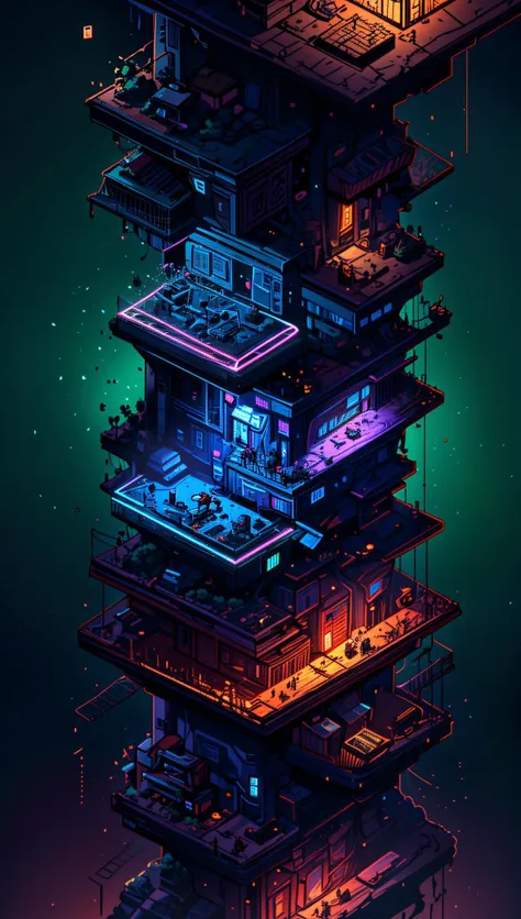 ((Best quality)), ((masterpiece)), (highly detailed:1.3), 3D,(Isometric:1.4),No Humans,StackedCityAI, Welcome to NeoCircuit, a sprawling megacity where neon-lit skyscrapers pierce the night sky and luminescent circuitry weaves through every facet of life. In this isometric cyberpunk metropolis, where reality intertwines with the digital realm, you find yourself at the heart of a thrilling conspiracy.As you navigate the dizzying streets, your eyes are drawn to the mesmerizing glow of the elevated data highways that crisscross the cityscape. Streams of vibrant light pulse with information, connecting the denizens of NeoCircuit to a world of limitless possibilities. The isometric view reveals the city's intricate layers, showcasing the bustling streets, towering arcologies, and clandestine alleyways that hide both secrets and opportunities.But within this neon-lit labyrinth, something sinister lurks in the shadows. The city's power brokers, elusive hackers, and corrupt corporations vie for control, employing advanced technology to manipulate the city's inhabitants. A powerful AI, known as the Oracle, pulls the strings from the depths of cyberspace, its true intentions veiled in enigma.You, an unlikely protagonist, possess unique skills that make you a target and a potential savior. Equipped with a cutting-edge neural implant and augmented reality interface, you possess the ability to unravel the city's mysteries and expose the truth behind NeoCircuit's dark underbelly. The isometric perspective captures the city's sprawling complexity, offering glimpses into hidden corners and secret hideouts, each holding clues to the grand puzzle that awaits.As you delve deeper into the neon-drenched underworld, you encounter a diverse cast of characters, each with their own motivations and agendas. Street-level hackers, rogue operatives, and enigmatic rebels become your allies and adversaries in this high-stakes game of survival. The isometric view allows you to strategize your every move, from navigating perilous rooftops to hacking into secure mainframes, as you gradually uncover a web of corruption that stretches far beyond what you initially imagined.Within the neon-infused cyberpunk tapestry of NeoCircuit, you will confront thrilling challenges and make choices that shape not only your own fate but also the destiny of the entire city. Will you expose the truth and ignite a revolution against the oppressors? Or succumb to the allure of power and become a puppet in the hands of those who manipulate the digital realm? The isometric view grants you a panoramic perspective, urging you to tread carefully as you decide which path to embrace,HDR (High Dynamic Range),Ray Tracing,NVIDIA RTX,Super-Resolution,Unreal 5,Subsurface scattering,PBR Texturing,Post-processing,Anisotropic Filtering,Depth-of-field,Maximum clarity and sharpness,Multi-layered textures,Albedo and Specular maps,Surface shading,Accurate simulation of light-material interaction,Perfect proportions,Octane Render,Two-tone lighting,Low ISO,White balance,Rule of thirds,Wide aperature,8K RAW,Efficient Sub-Pixel,sub-pixel convolution,luminescent particles <lora:StackedCityAI:0.75>