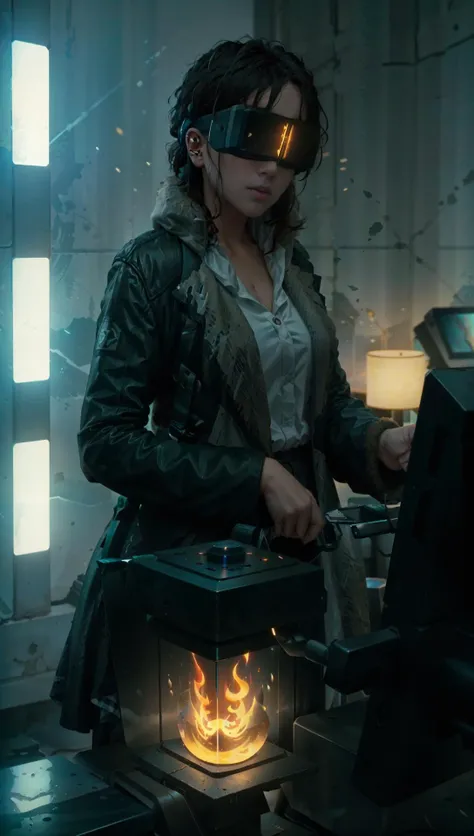 ((Best quality)), ((masterpiece)), (highly detailed:1.3), 3D,moviestill, beautiful cyberpunk woman with voluminous hair, hacking a computer terminal (wearing head-mounted display that is chunky and hi-tech:1.2),computer servers, LCD screens, fibre optic cables, corporate logos,HDR (High Dynamic Range),Ray Tracing,NVIDIA RTX,Super-Resolution,Unreal 5,Subsurface scattering,PBR Texturing,Post-processing,Anisotropic Filtering,Depth-of-field,Maximum clarity and sharpness,Multi-layered textures,Albedo and Specular maps,Surface shading,Accurate simulation of light-material interaction,Perfect proportions,Octane Render,Two-tone lighting,Low ISO,White balance,Rule of thirds,Wide aperature,8K RAW,Efficient Sub-Pixel,sub-pixel convolution,luminescent particles,light scattering,Tyndall effect <lora:head-mounted display3:1> <lora:BladeRunner2049:1>