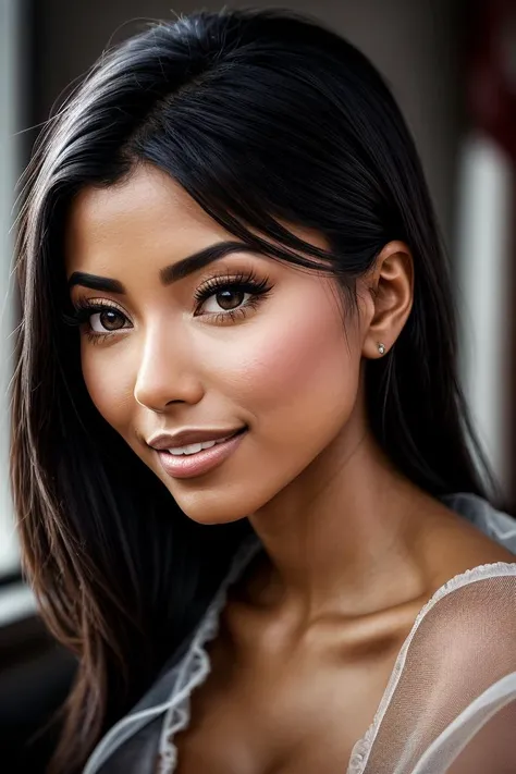 photo of beautiful (jennachar1ette:0.99), a woman in a (messy room:1.1), perfect hair, wearing (organza:1.2), modelshoot style, (extremely detailed CG unity 8k wallpaper), professional majestic (photography by  martin parr:1.1), (Horseman 4×5 (45HD) Camera), 24mm, exposure blend, hdr, faded, extremely intricate, High Detail, Sharp focus, dramatic, soft cinematic light, (looking at viewer), (detailed pupils), cute smile, 24mm, 4k textures, soft cinematic light, adobe lightroom, photolab, elegant, ((((cinematic look)))), soothing tones, insane details, hyperdetailed, low contrast