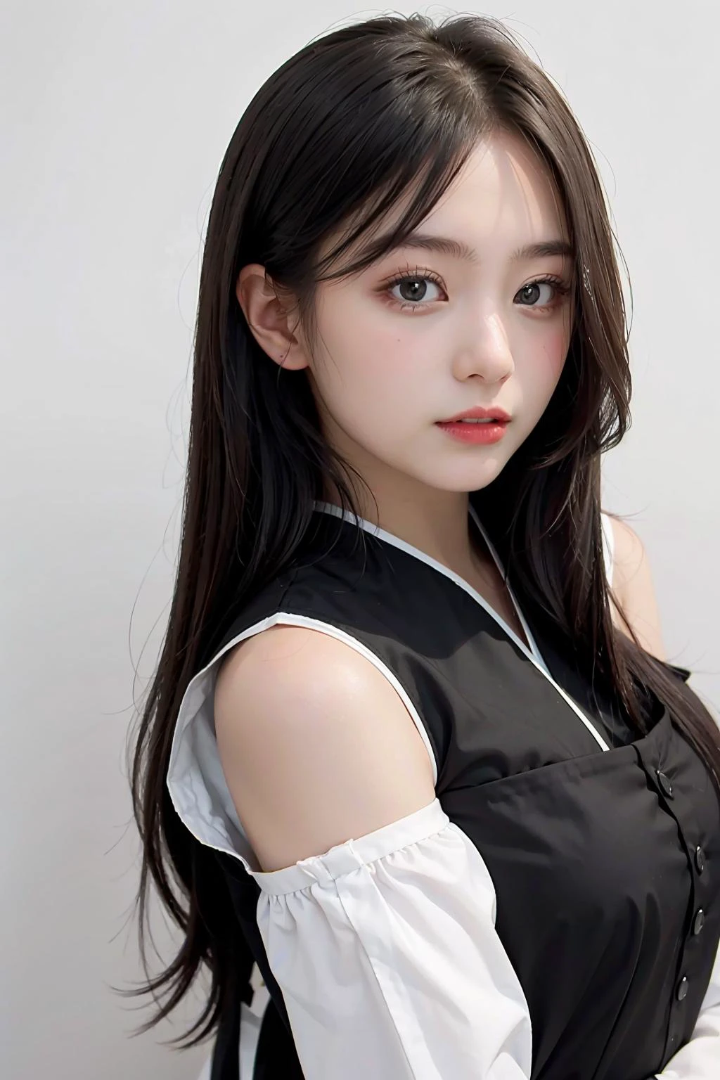 1girl, black random formal attire, white background, <lora:Fond_BNK48-02:1>