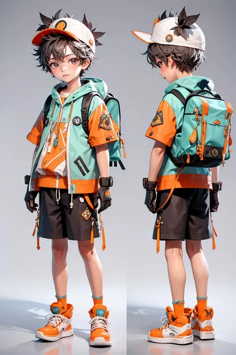 <lora:å¤ä»1:0.9>,mn,1boy,male focus,hat,shorts,backpack,gloves,bag,