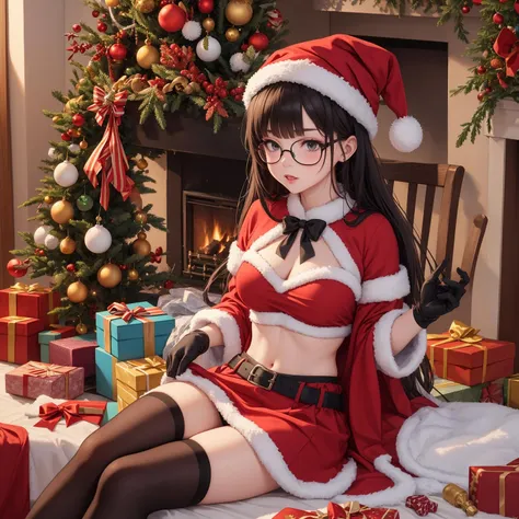 masterpiece,best quality,extremelydetailed,
christmas,bell,christmas_tree,gift,santa_hat,santa_costume,sack,antlers,reindeer_antlers,neck_bell,merry_christmas,(paint poured on the face)
1girl,gift_box,holly,thighhighs,candy_cane,fur_trim,fireplace,santa_gloves,black_legwear,sitting,santa_dress,gloves,holding_sack,midriff,cake,high_heels,(black glasses),