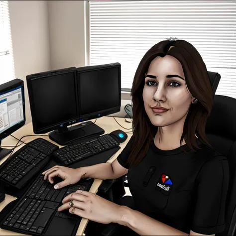 <lora:DuskArt_V7:1> Duskfallcrew art style, a woman working at a computer in a computer lab