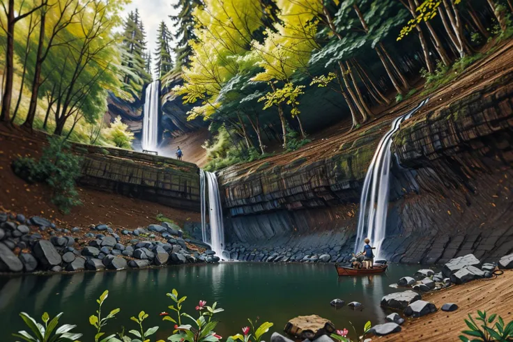 <lora:DuskArt_V7:1> Duskfallcrew art style, a waterfall in a forest