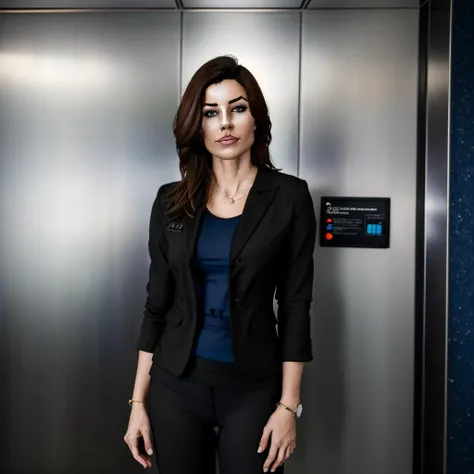 <lora:DuskArt_V7:1> Duskfallcrew art style, a woman in a business suit in an elevator