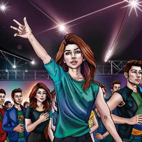 <lora:DuskArt_V7:1> Duskfallcrew art style, a group of people dancing in a crowded nightclub