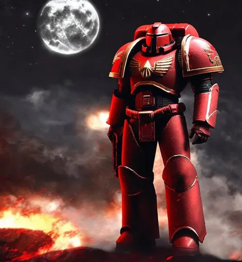 spacemarine <hypernet:SpaceMarine:1>, red armor, dark atmosphere