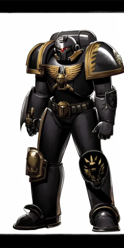 full body view, 4k metal texture, concept art, official art, warhammer 40k, spacemarine in black power armor, <hypernet:spaceMarine_v10:1>, by John Blanche