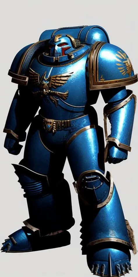 full body view, 4k metal texture, concept art, official art, warhammer 40k, spacemarine in midnight blue power armor, <hypernet:spaceMarine_v10:1>, by John Blanche