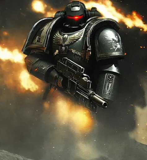 spacemarine <hypernet:SpaceMarine:1>, blac armor, dark atmosphere, battlefield, art