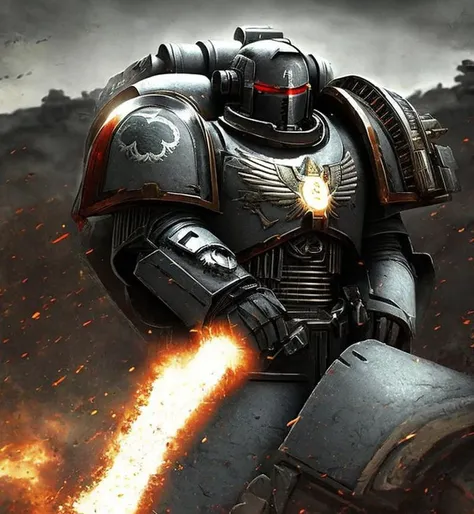 spacemarine <hypernet:SpaceMarine:1>, blac armor, dark atmosphere, battlefield, art