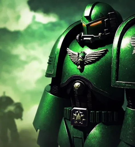 spacemarine <hypernet:SpaceMarine:1>, green armor, dark atmosphere, battlefield