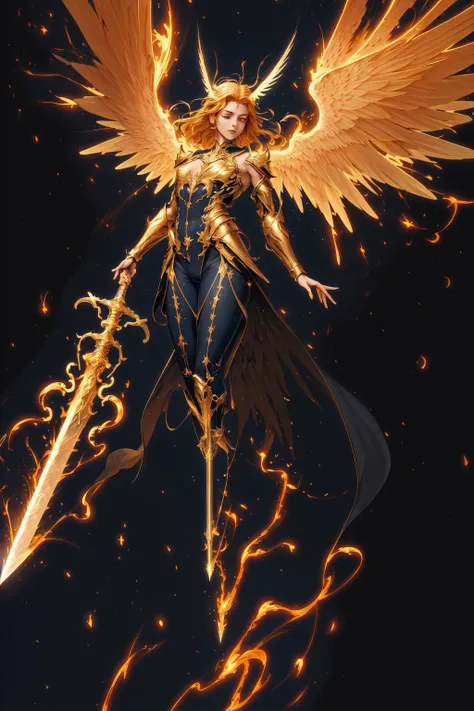 1girl,full body,angel,Super powerful flame angel flies out of the clouds,behind him is golden meteor magic surrounding his body,Gothic style,gorgeous golden armor,huge flame great sword,rich background,sword art background,depth of field,Super visual,
bare shoulder,sex,pose,abdomen Flamboyant armour,Angel wings,Huge angel wings,<lora:sword-angel:0.6>,<lora:thunder_model:0.6>, thunderstyle,, (masterpiece, best quality, high quality, highres, ultra-detailed),