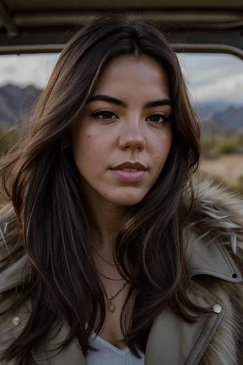 Samantha_Boscarino-1600, (woman wearing black furry coat:1.3), real, photoshoot, realistic, luminescent, atmospheric scene, masterpiece, best quality, (detail skin texture, ultra-detailed body:1.1), RAW photo, (high detailed skin:1.2), 8k uhd, dslr, film grain, Fujifilm XT3, 1girl, realistic, blurry background, upper body, outdoors, solo focus, depth of field,looking at viewer, sunlight rays, RAW candid cinema, cowboy shot, color graded portra 400 film, remarkable color, ultra realistic, textured skin, remarkable detailed pupils, realistic dull skin noise, visible skin detail, skin fuzz, dry skin, shot with cinematic camera, RAW photo, moebius style muted colors intricate details, hyperdetailed, uhd, dslr, soft lighting, high quality, film grain, Fujifilm XT3
